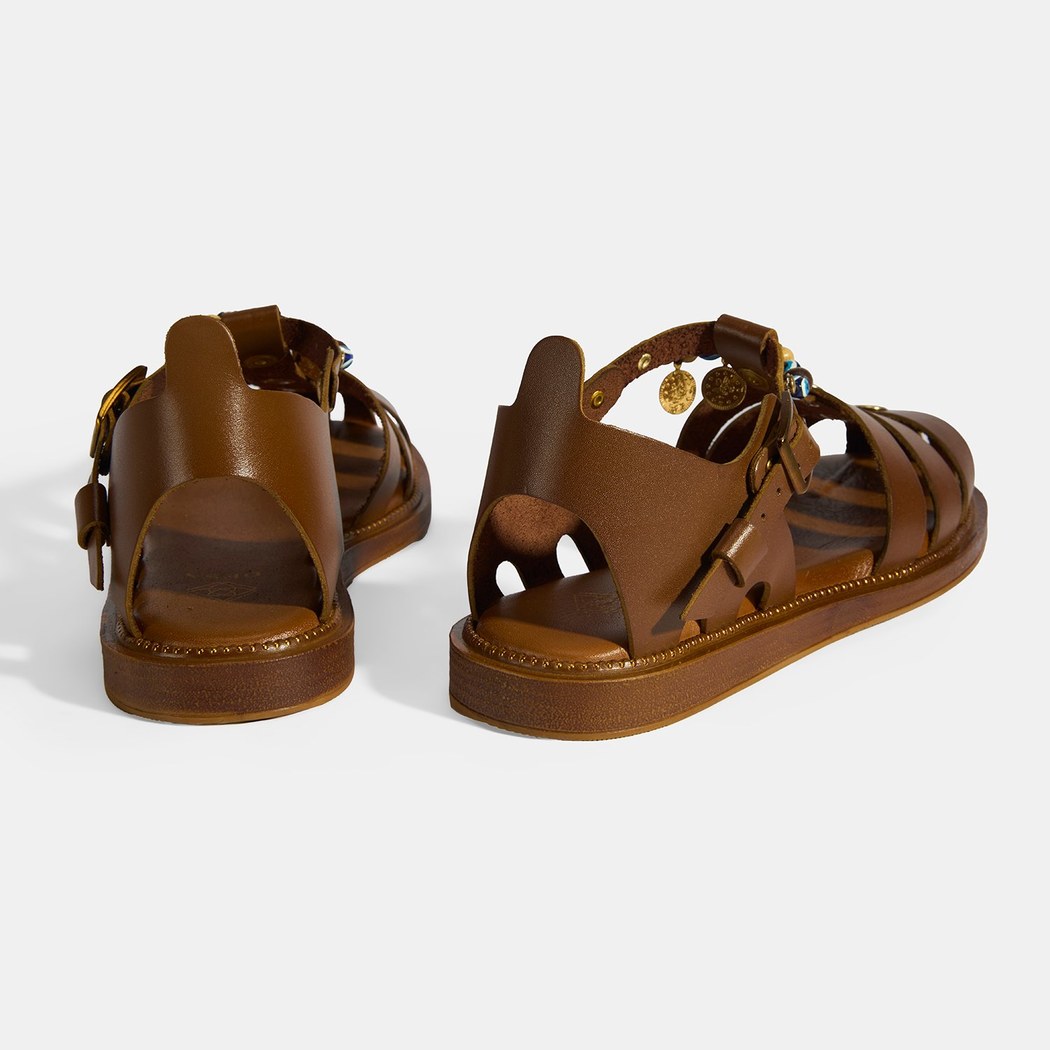 Kadın Taba Aksesuar Detaylı Ayarlanabilir Tokalı Deri Sandalet