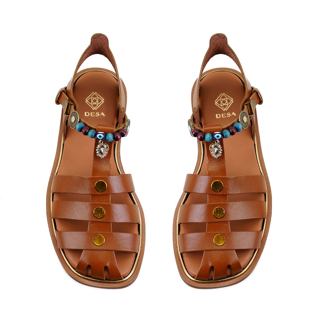 Kadın Taba Aksesuar Detaylı Deri Sandalet