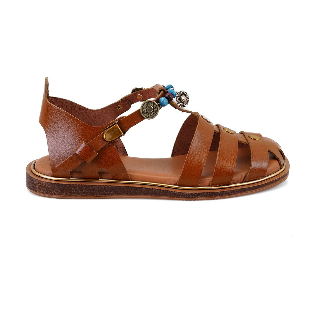 Kadın Taba Aksesuar Detaylı Deri Sandalet