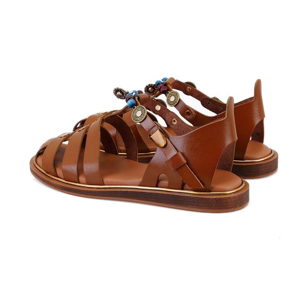 Kadın Taba Aksesuar Detaylı Deri Sandalet