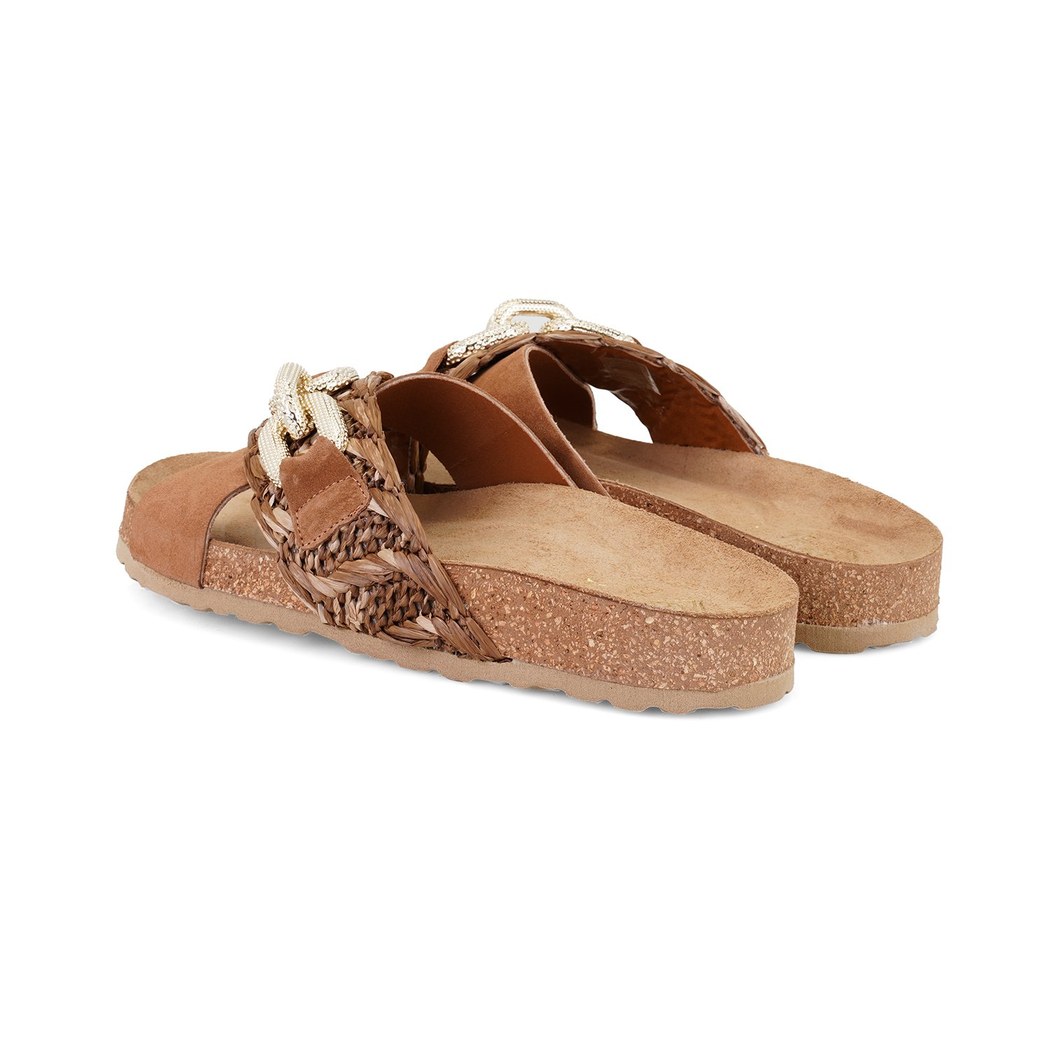 Kadın Taba Aksesuarlı Deri Terlik