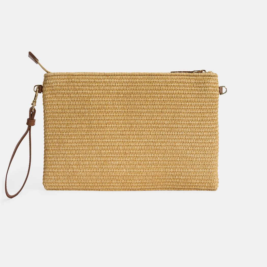 Kadın Taba Ananas Nakışlı Hasır Clutch