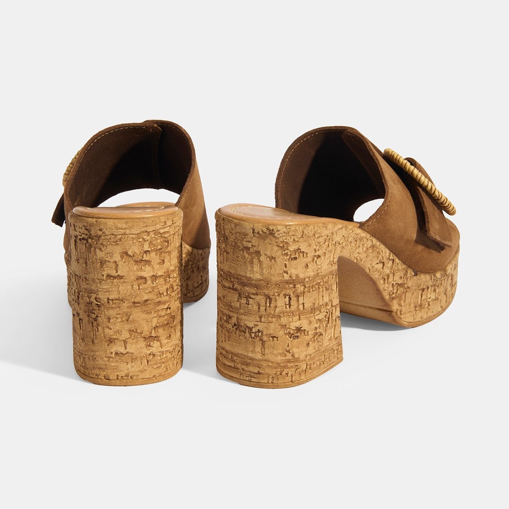 Kadın Taba Ayarlanabilir Toka Detaylı Süet Topuklu Terlik