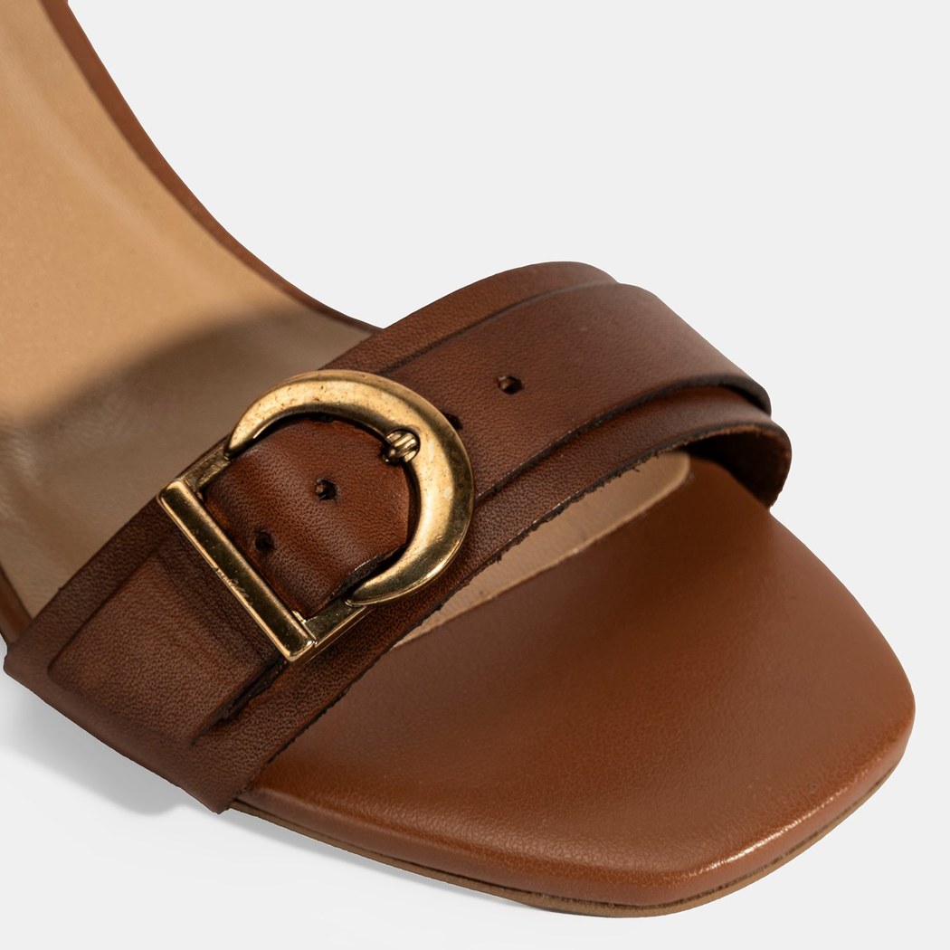 Kadın Taba Ayarlanabilir Tokalı Deri Topuklu Sandalet