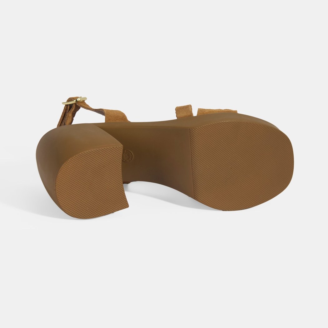 Kadın Taba Ayarlanabilir Tokalı Süet Topuklu Sandalet