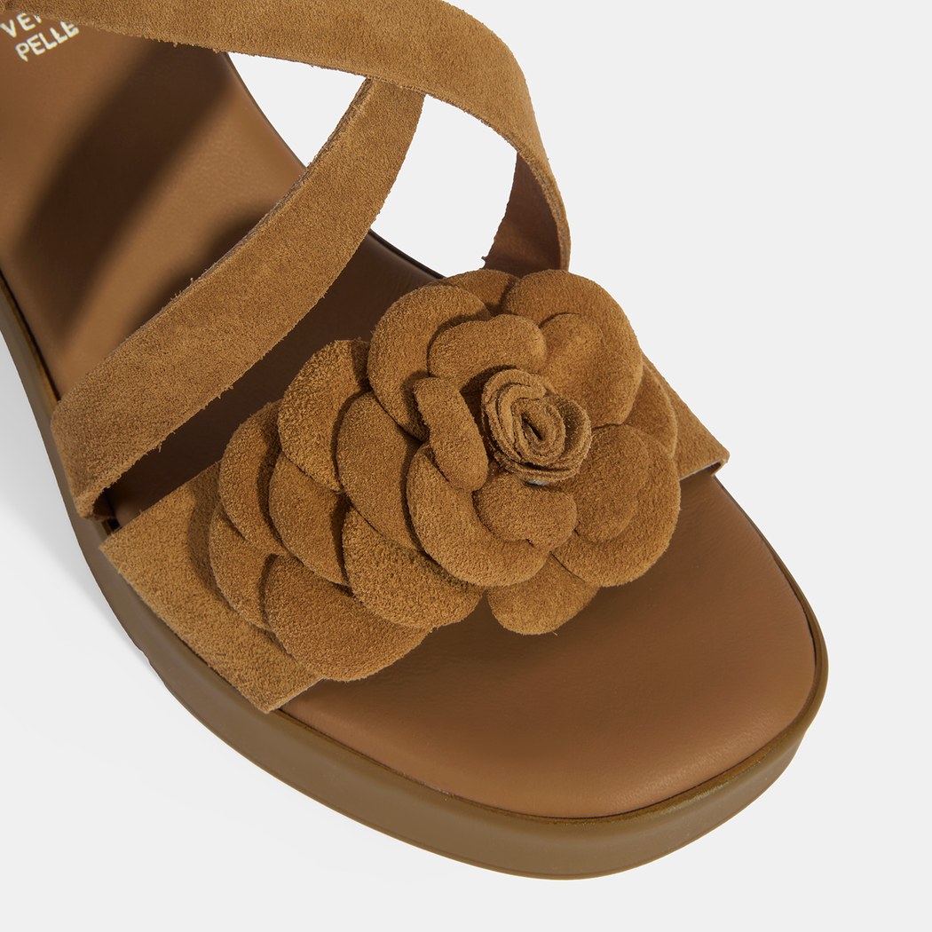 Kadın Taba Ayarlanabilir Tokalı Süet Topuklu Sandalet