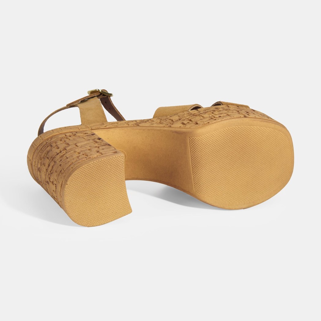 Kadın Taba Ayarlanabilir Tokalı Topuklu Süet Sandalet    