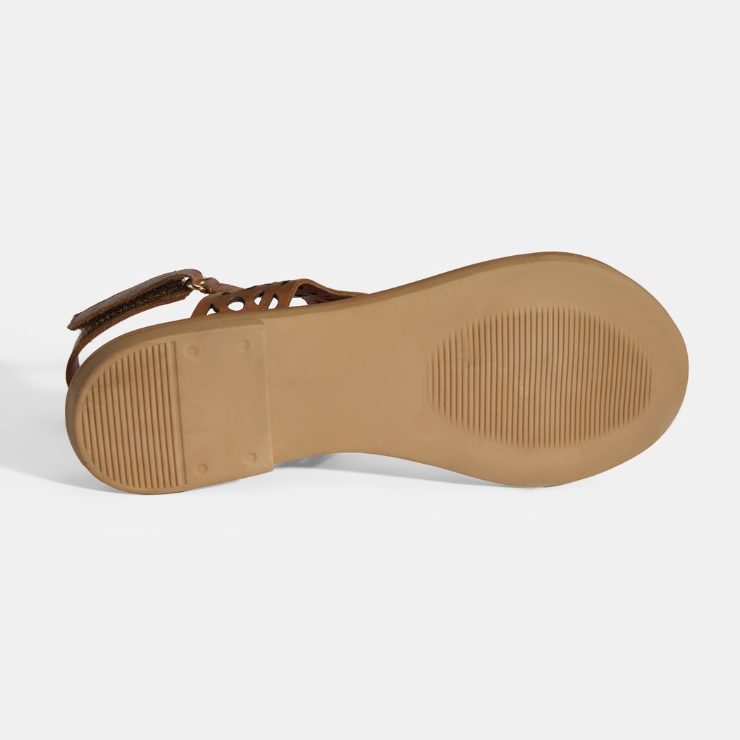 Kadın Taba Cırt Detaylı Perforeli Deri Sandalet