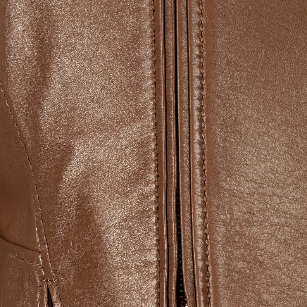 Kadın Taba Deri Biker Ceket