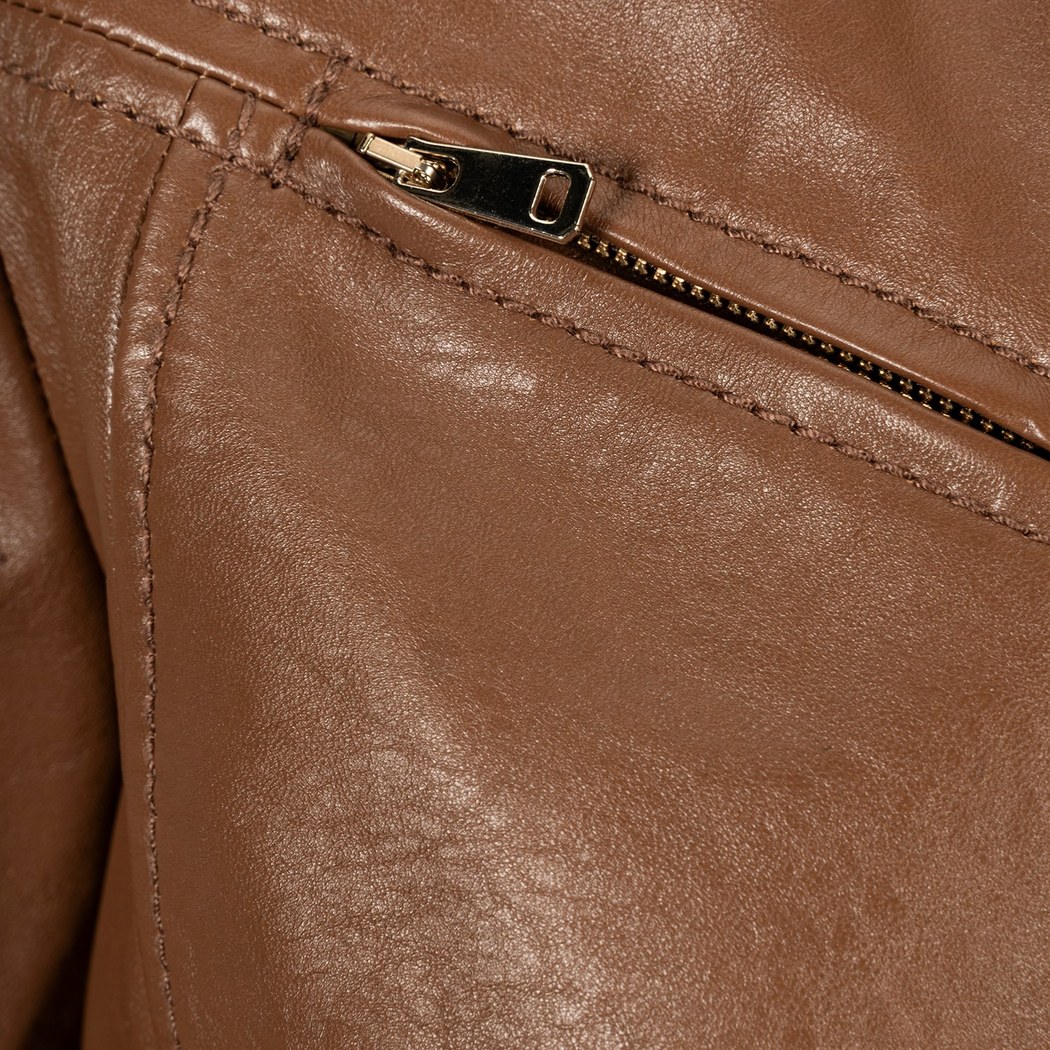 Kadın Taba Deri Biker Ceket