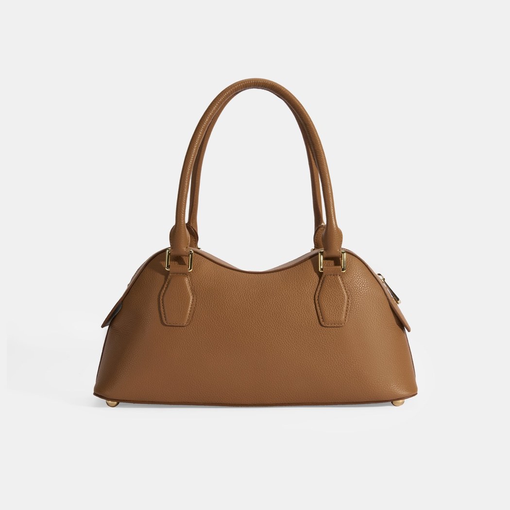 Kadın Taba Deri Çanta Aksesuarlı Büyük Omuz Çantası