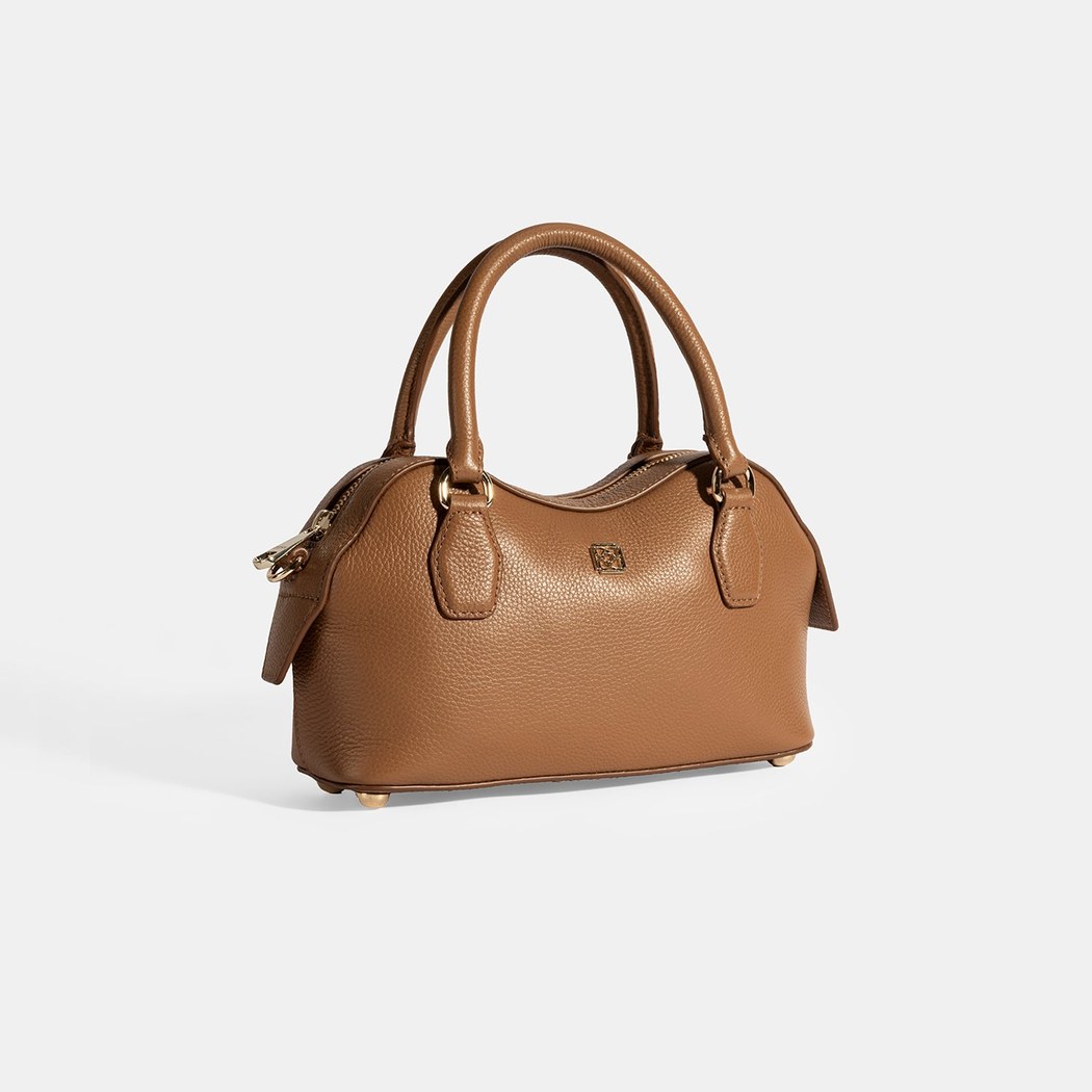 Kadın Taba Deri Çanta Aksesuarlı Mini El Çantası