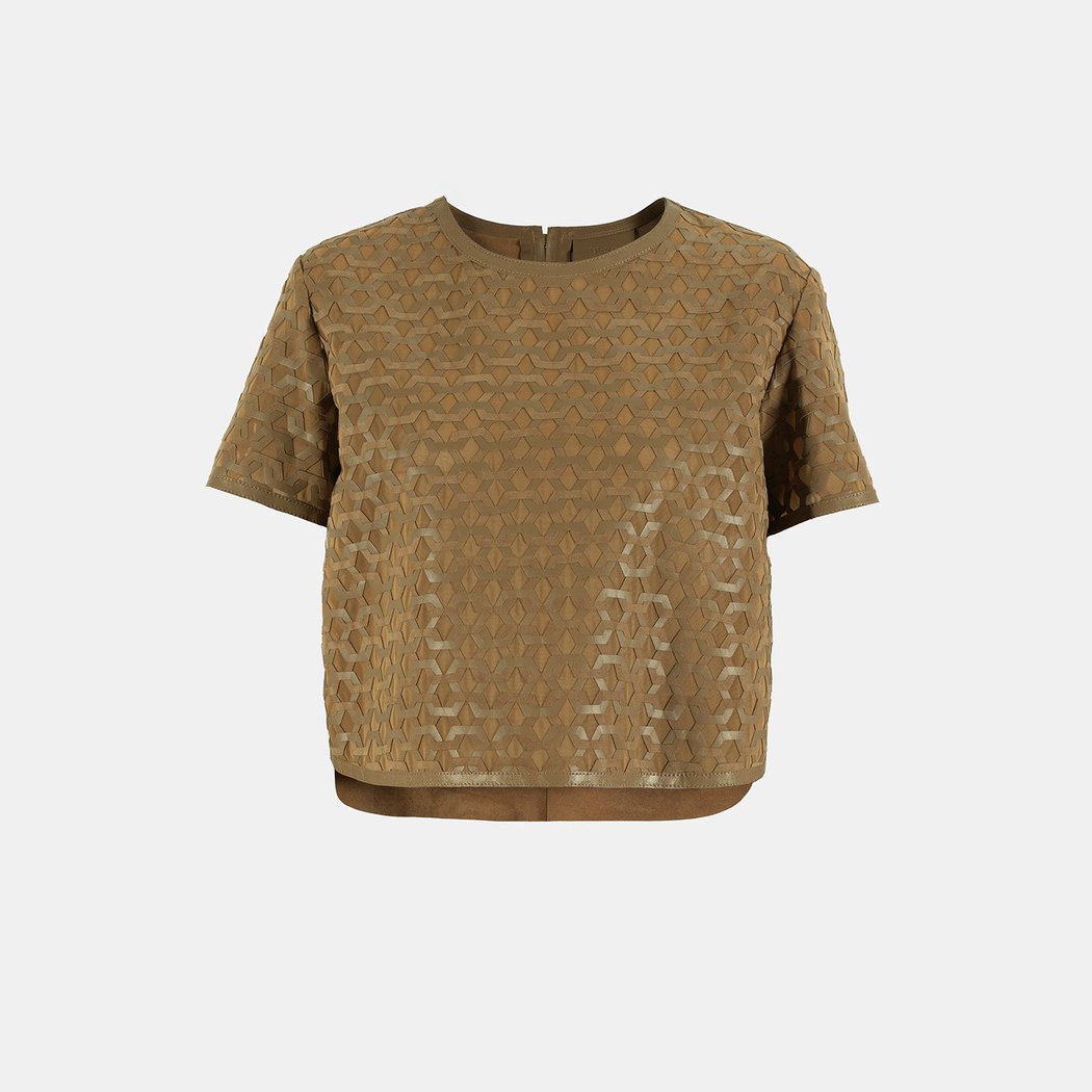 Kadın Taba Deri Detaylı Bluz