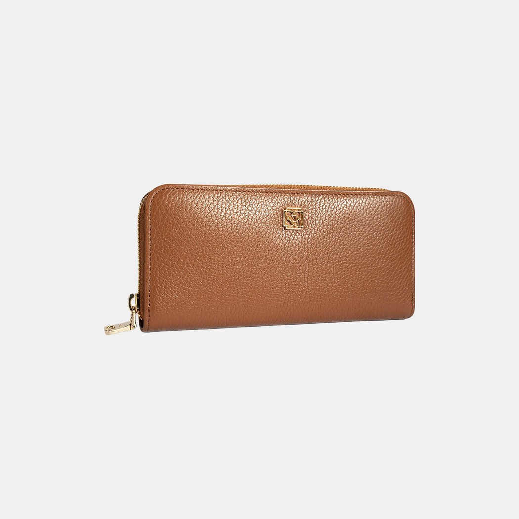 Kadın Taba Deri Fermuarlı Cüzdan