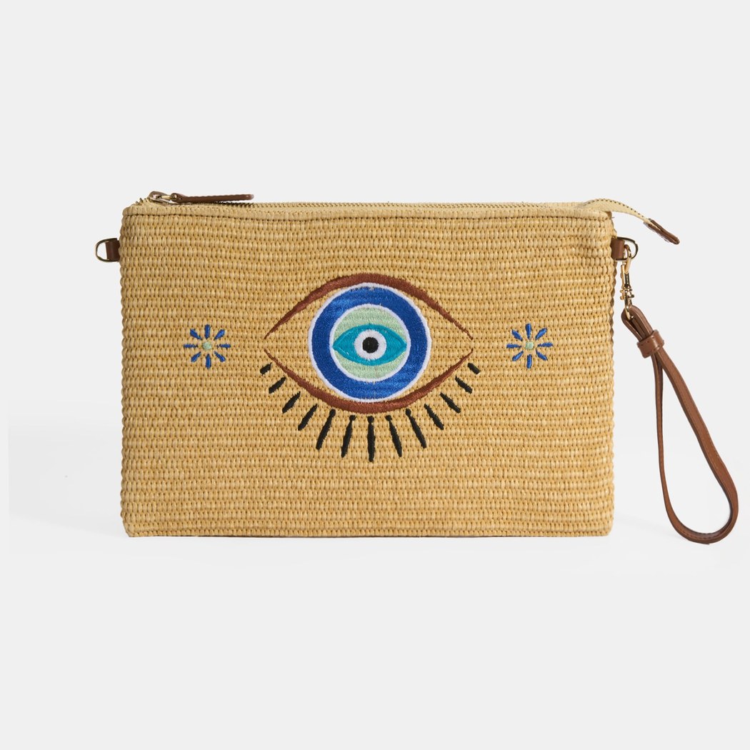 Kadın Taba Göz Nakışlı Hasır Clutch