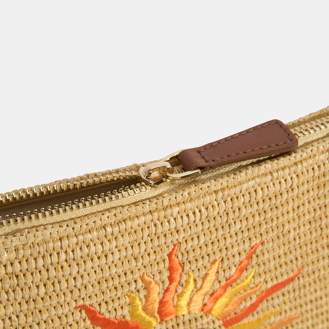Kadın Taba Güneş Nakışlı Hasır Clutch