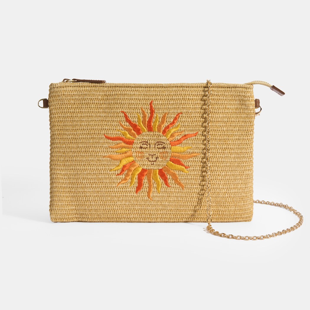 Kadın Taba Güneş Nakışlı Hasır Clutch