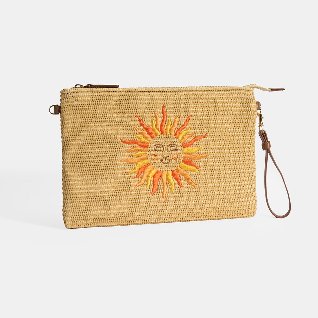 Kadın Taba Güneş Nakışlı Hasır Clutch