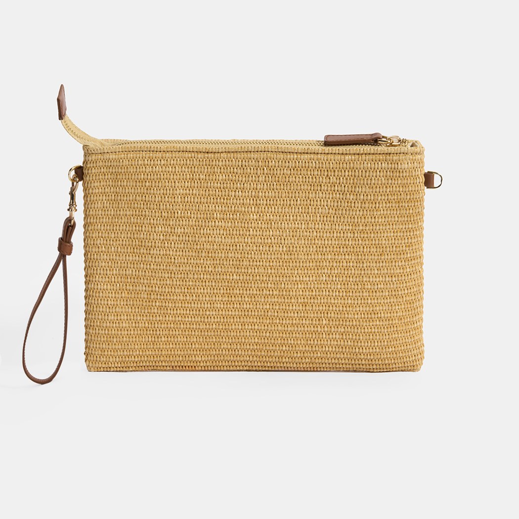 Kadın Taba Güneş Nakışlı Hasır Clutch