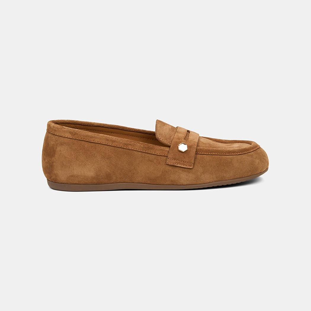 Kadın Taba Metal Detaylı Süet Loafer