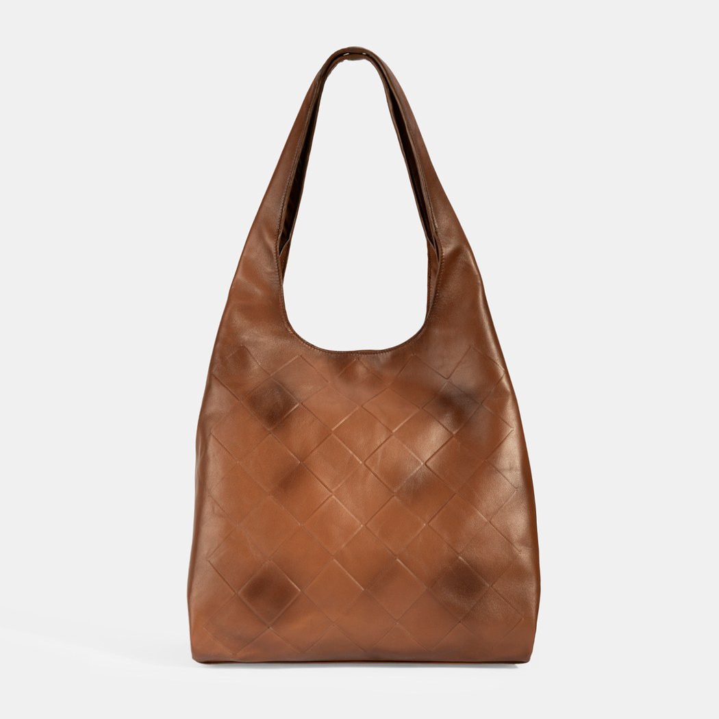 Kadın Taba Monogram Baskılı Deri Omuz Çantası