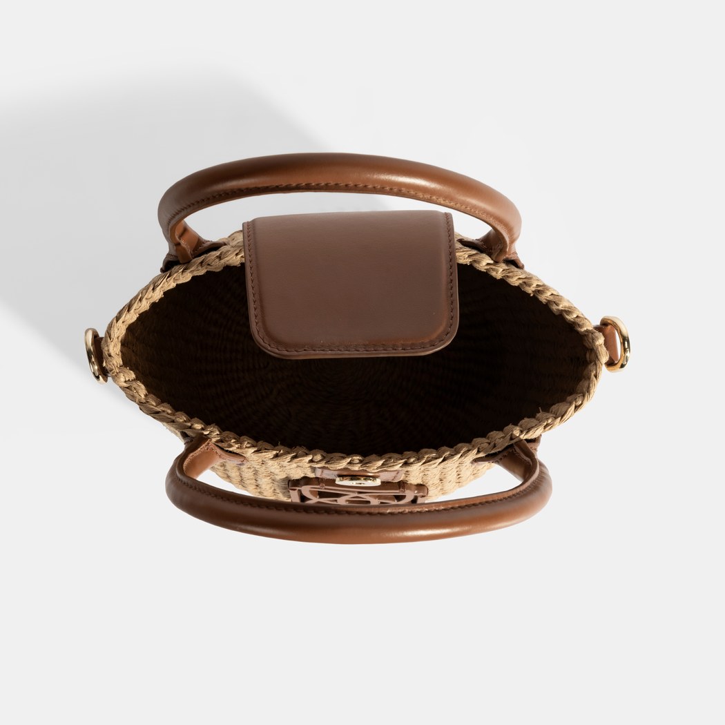 Kadın Taba Monogram Logolu Hasır Mini El Çantası