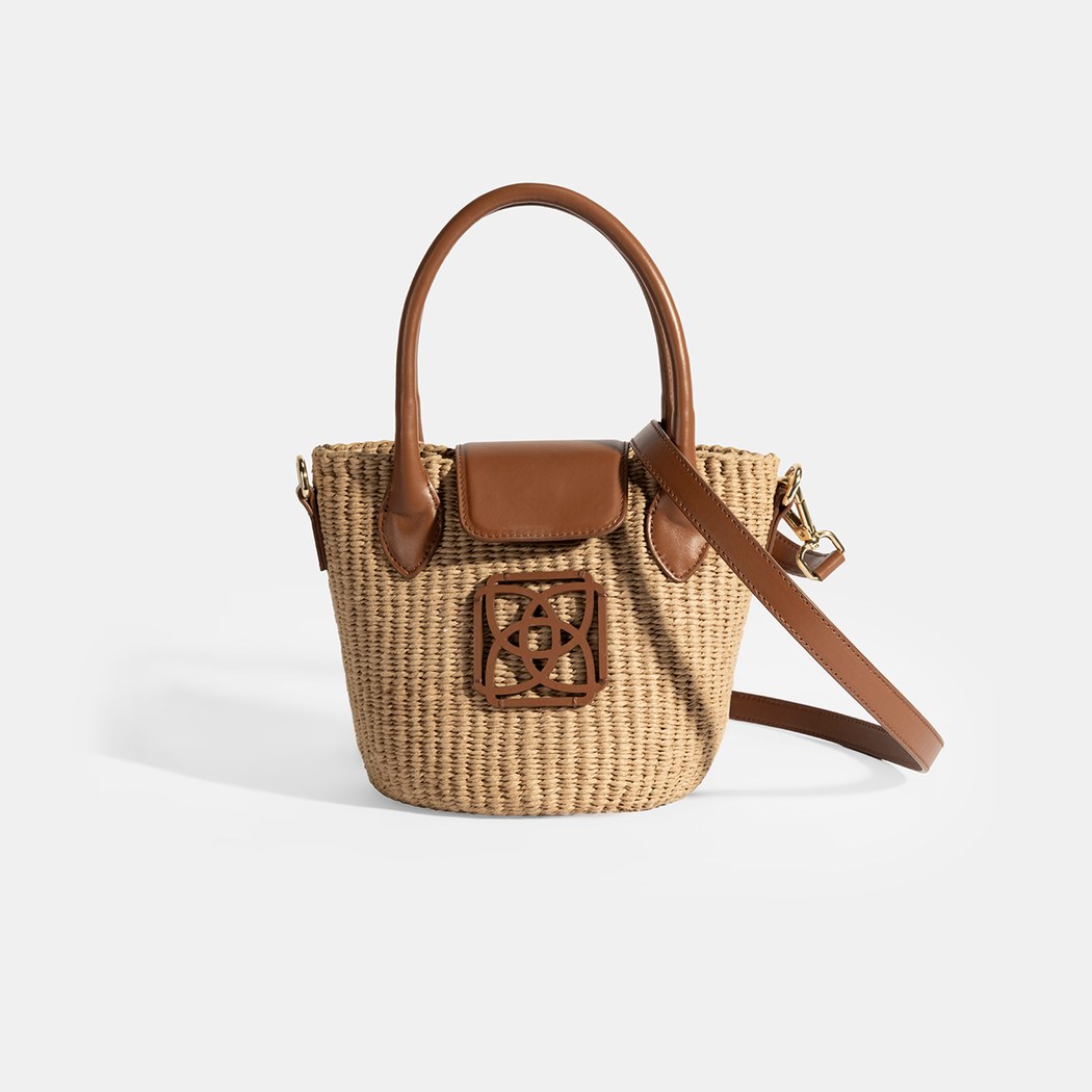 Kadın Taba Monogram Logolu Hasır Mini El Çantası