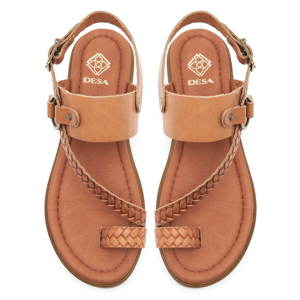 Kadın Taba Örgü Baskılı Deri Sandalet