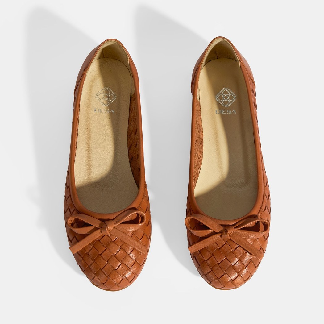 Kadın Taba Örgü Detaylı Fiyonklu Deri Babet