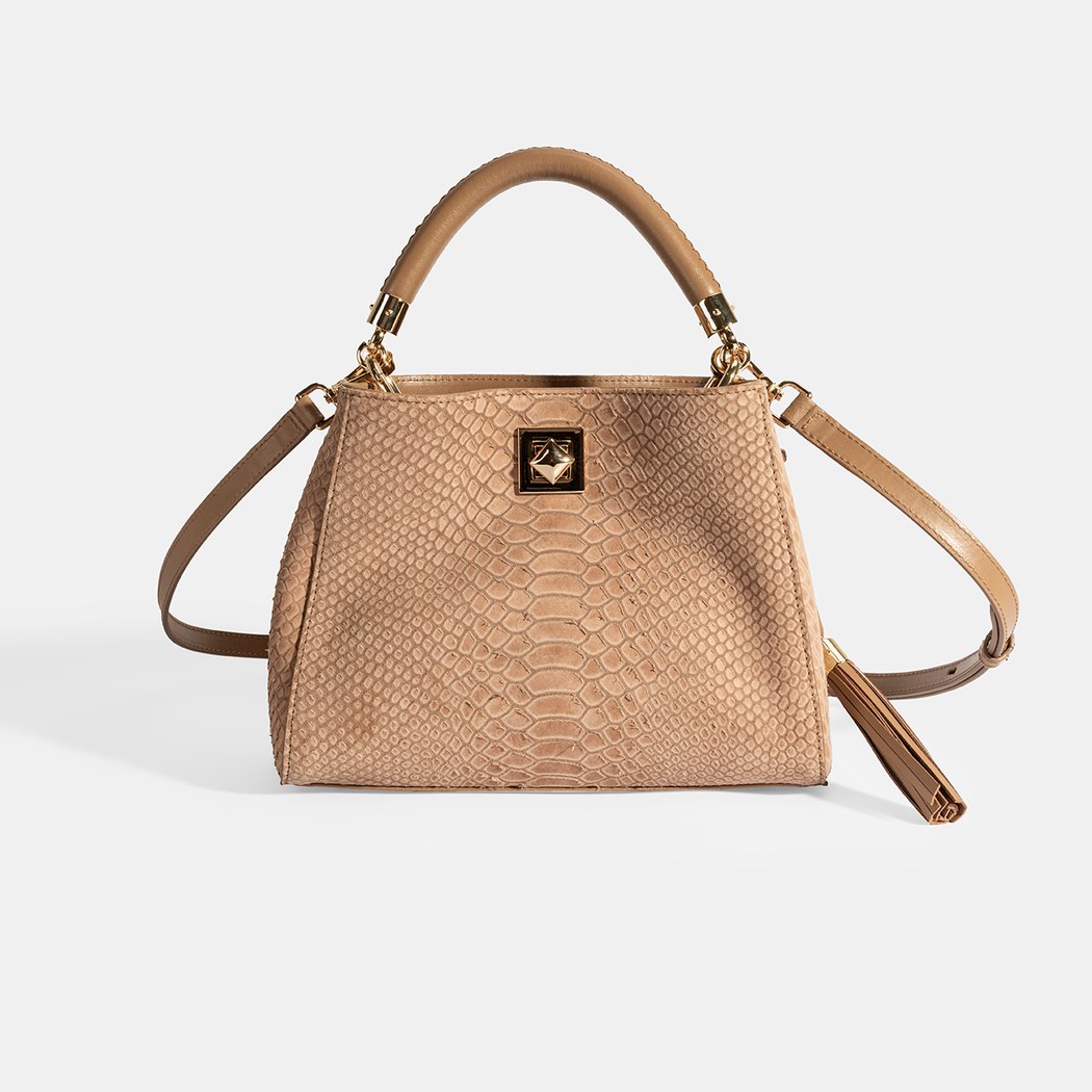 Kadın Taba Püskül Aksesuarlı Deri El Çantası