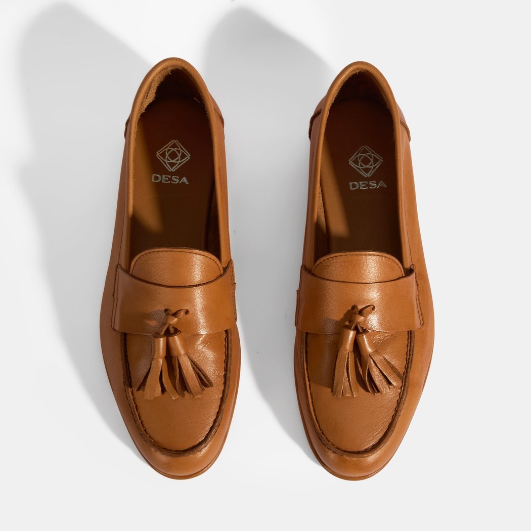 Kadın Taba Püskül Detaylı Slip-On Deri Loafer