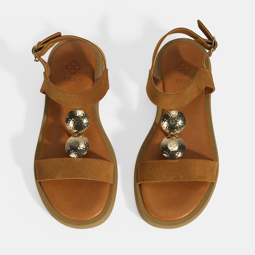 Kadın Taba Süet Gold Aksesuarlı Sandalet