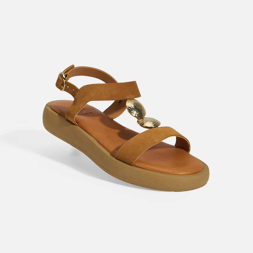 Kadın Taba Süet Gold Aksesuarlı Sandalet
