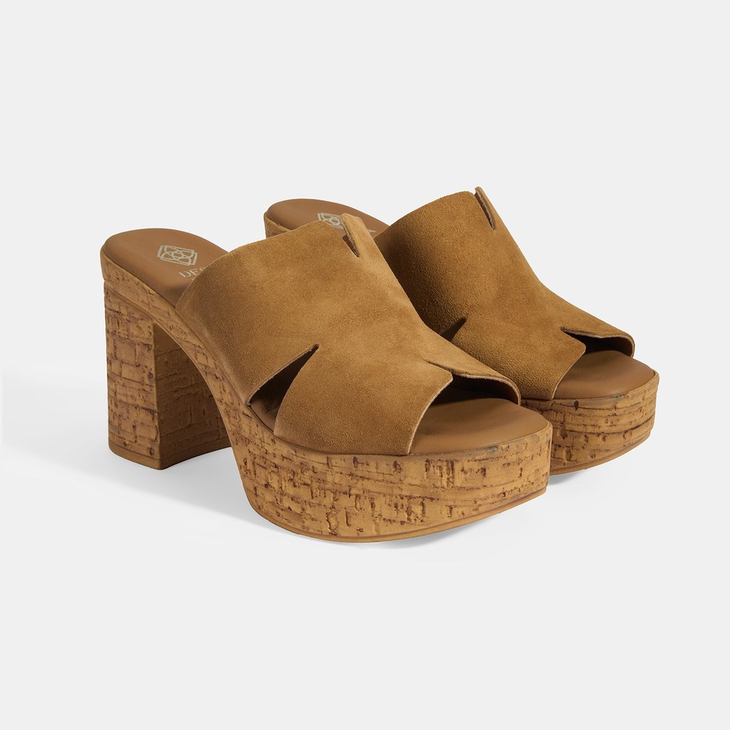 Kadın Taba Süet Topuklu Terlik