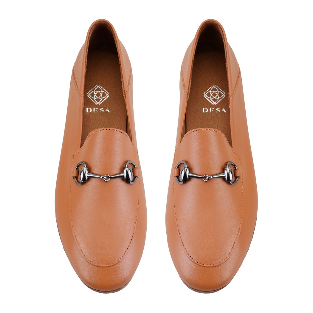 Kadın Taba Toka Aksesuarlı Deri Babet