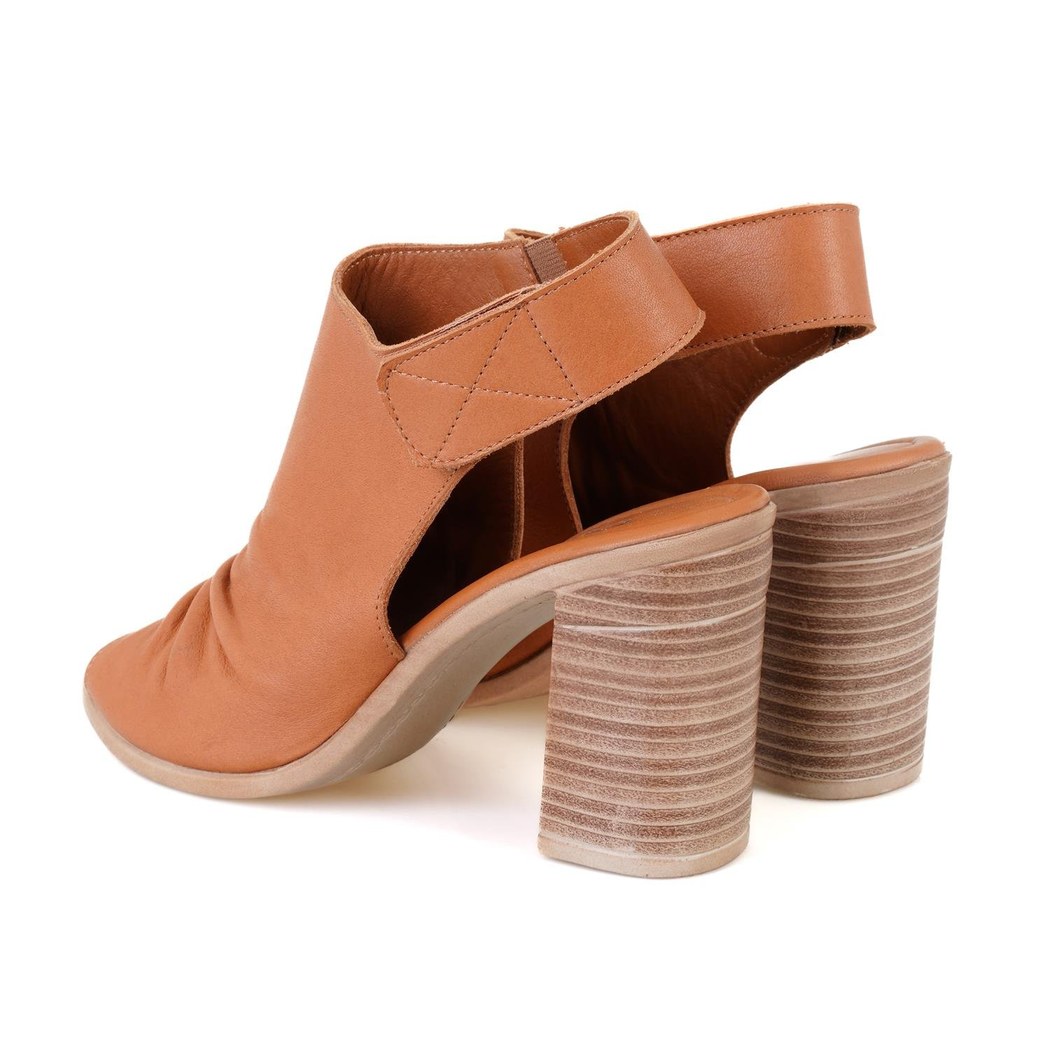 Kadın Taba Topuklu Deri Sandalet