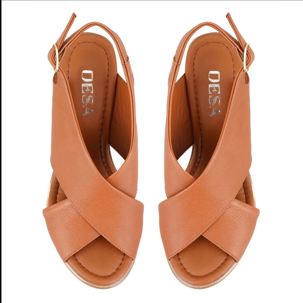 Kadın Taba Topuklu Deri Sandalet
