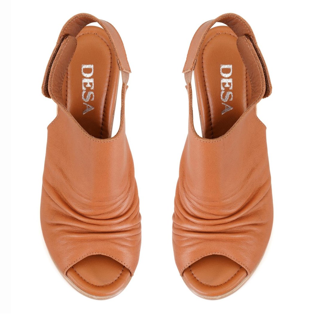 Kadın Taba Topuklu Deri Sandalet