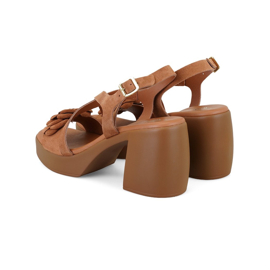 Kadın Taba Topuklu Süet Deri Sandalet