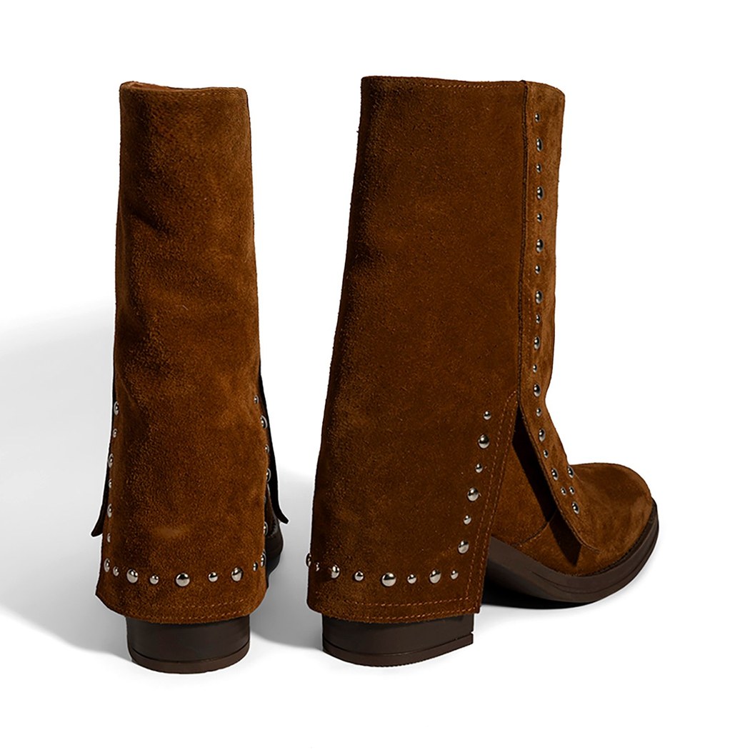 Kadın Taba Zımba Detaylı Kalın Topuklu Süet Bot