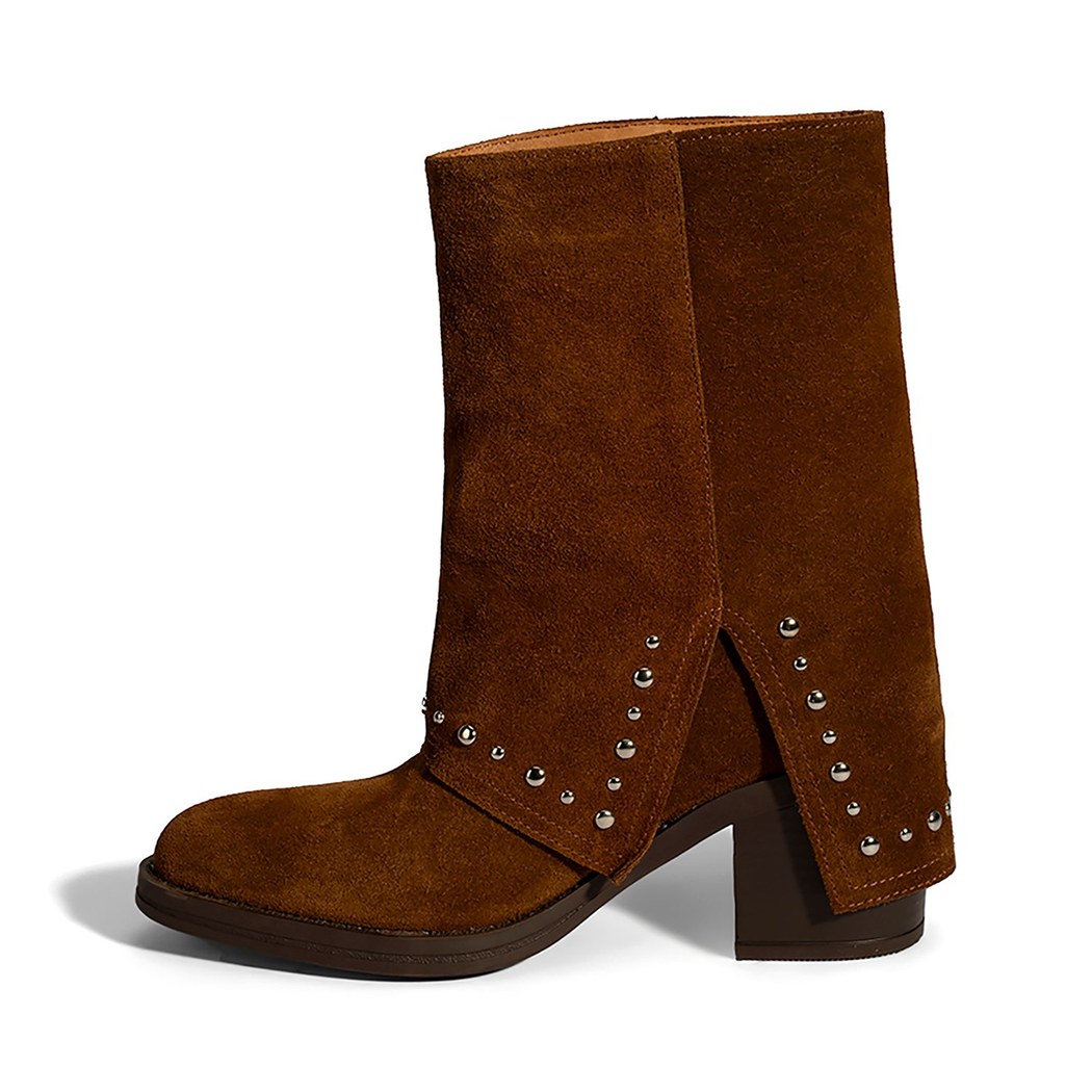 Kadın Taba Zımba Detaylı Kalın Topuklu Süet Bot