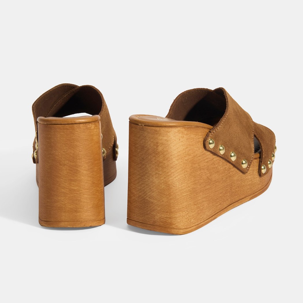 Kadın Taba Zımba Detaylı Süet Dolgu Topuklu Terlik