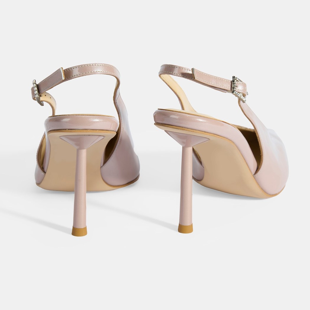 Kadın Ten Ayarlanabilir Taşlı Toka Detaylı Rugan Topuklu Ayakkabı