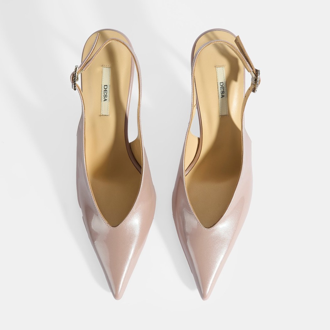 Kadın Ten Ayarlanabilir Taşlı Toka Detaylı Rugan Topuklu Ayakkabı