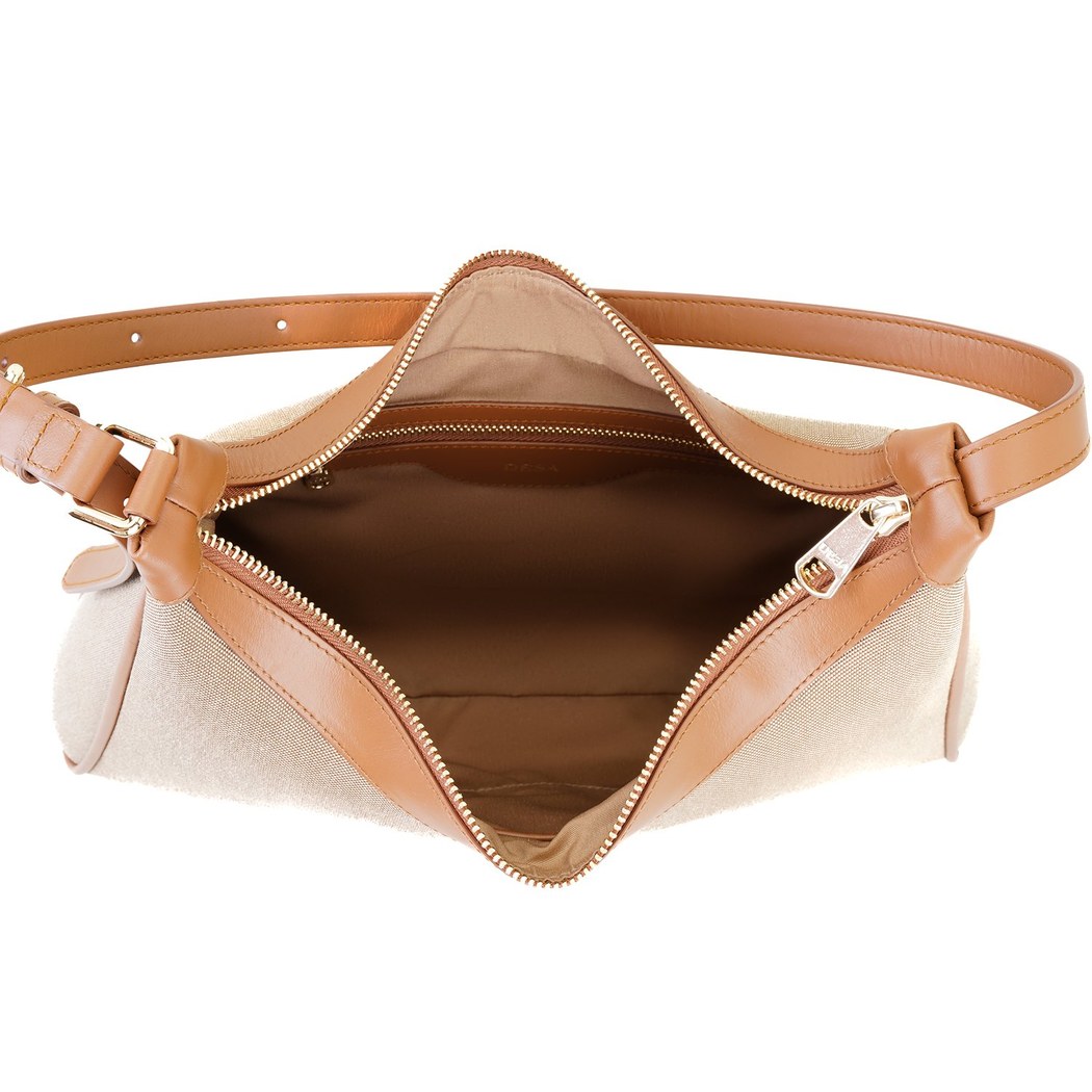 Kadın Ten Deri Biyeli Kanvas Omuz Çantası