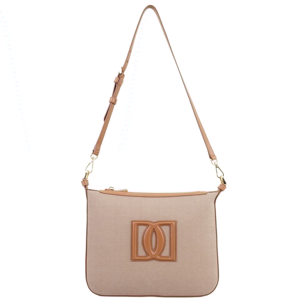 Kadın Ten Deri Biyeli Kanvas Omuz Çantası