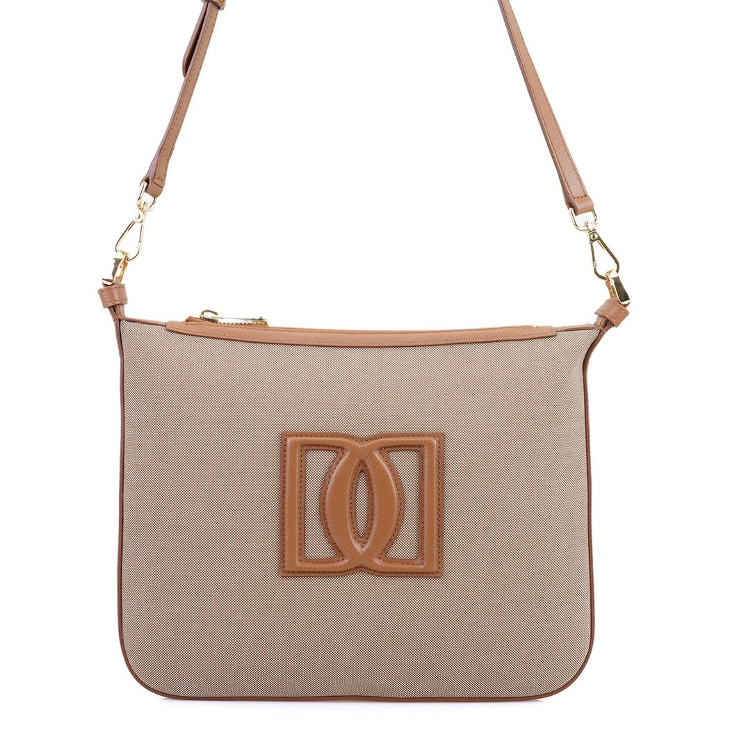 Kadın Ten Deri Biyeli Kanvas Omuz Çantası