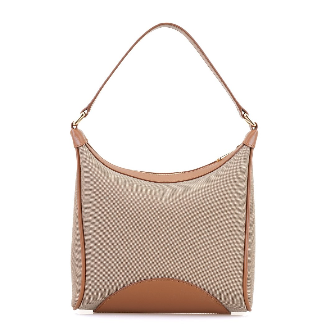 Kadın Ten Deri Biyeli Kanvas Omuz Çantası