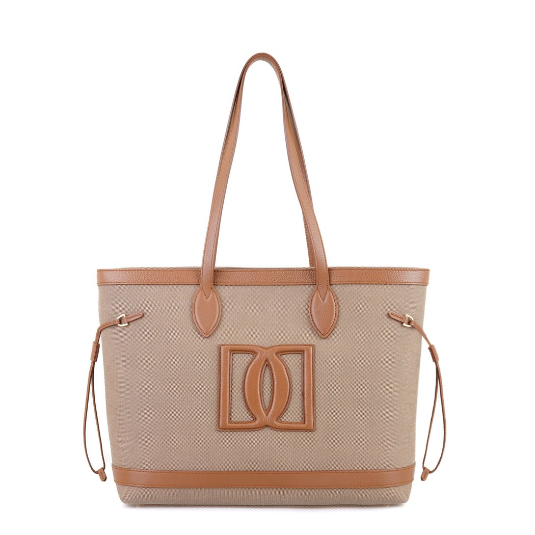 Kadın Ten Deri Biyeli Kanvas Omuz Çantası