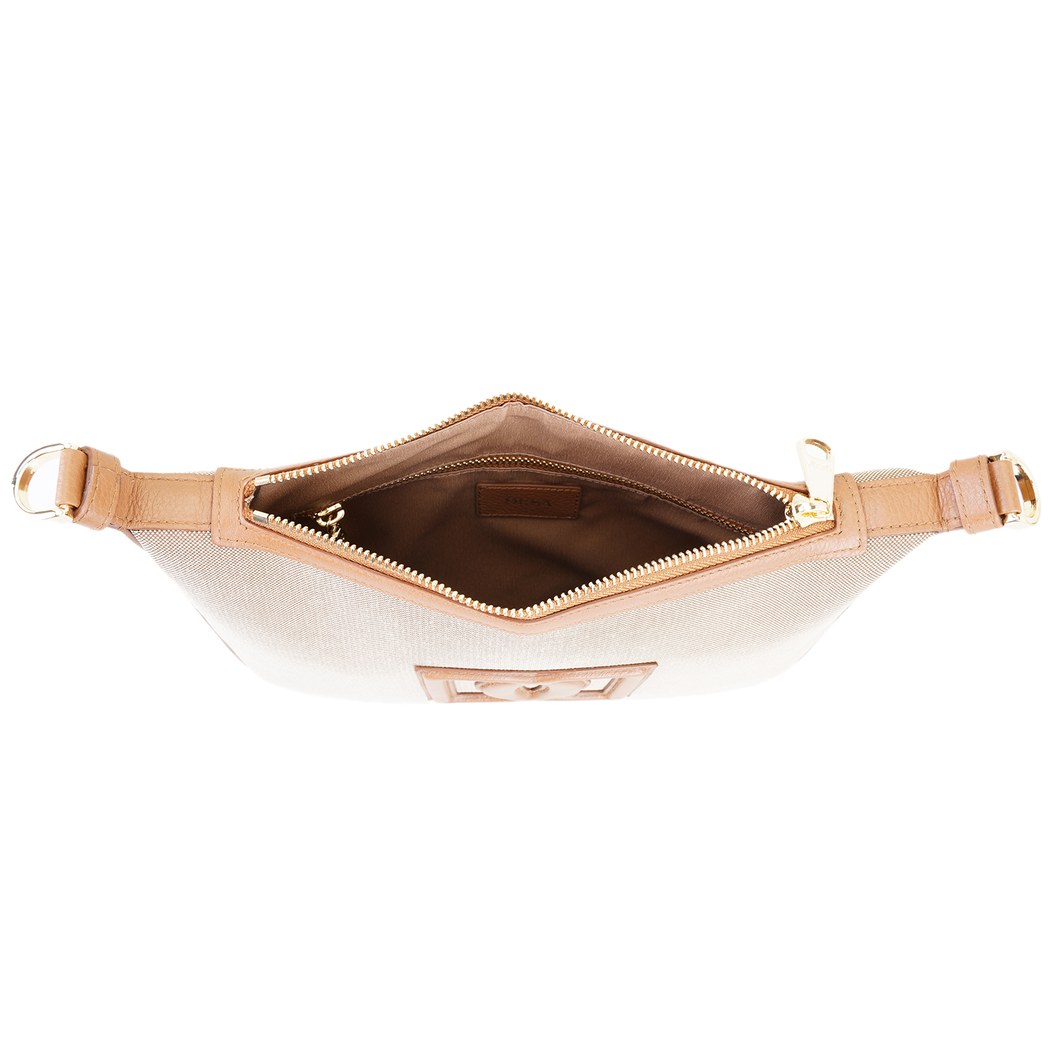 Kadın Ten Deri Biyeli Kanvas Omuz Çantası